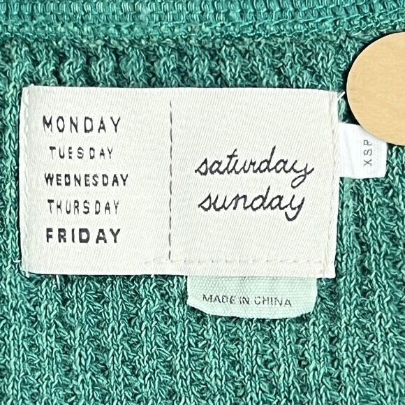 Saturday Sunday Aliana Waffle Knit Top Anthropologie Shirt Green Boho Sz XSP - Picture 6 of 9